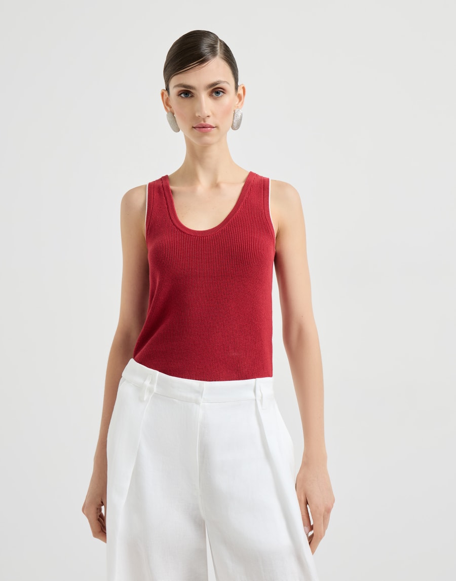 Haut en maille de coton Rouge rubis Femme - Brunello Cucinelli