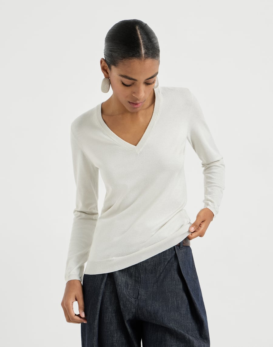 Jersey de cachemir y seda Arroz Mujer - Brunello Cucinelli
