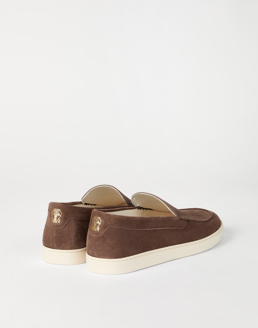 Chevron-effect suede slip-ons Tobacco Man - Brunello Cucinelli