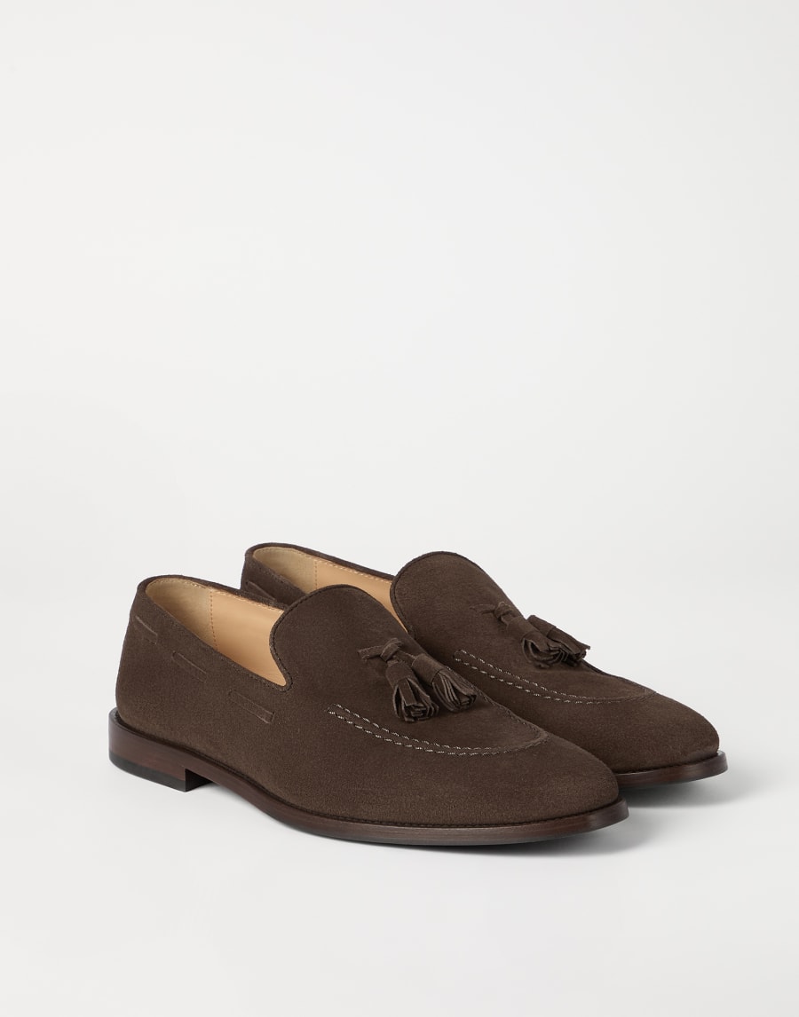 Suede loafers with tassels Brown Man - Brunello Cucinelli