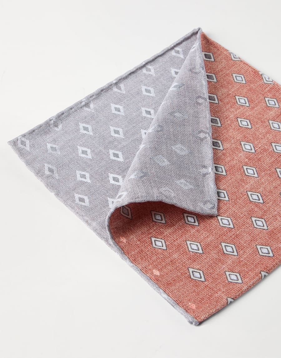 Silk pocket square with pattern Apricot Man - Brunello Cucinelli