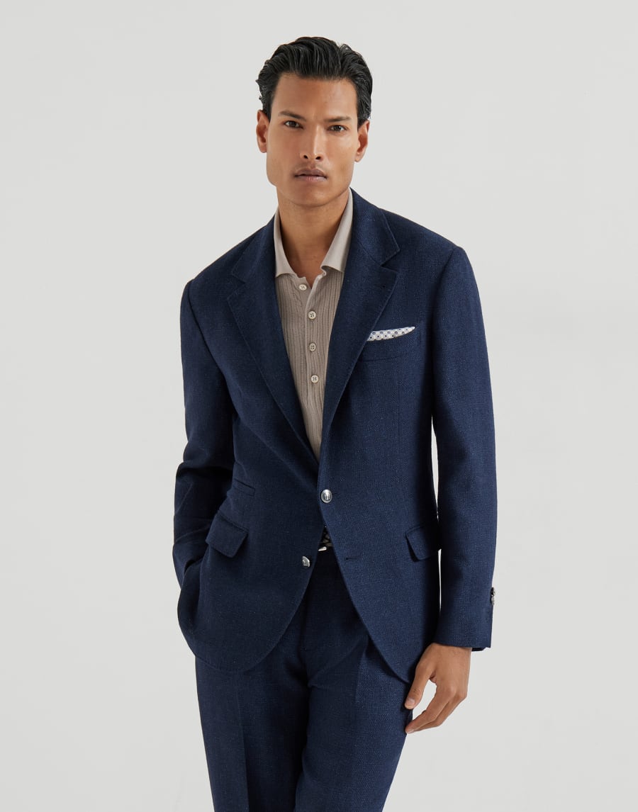 Hopsack deconstructed blazer Navy Blue Man - Brunello Cucinelli