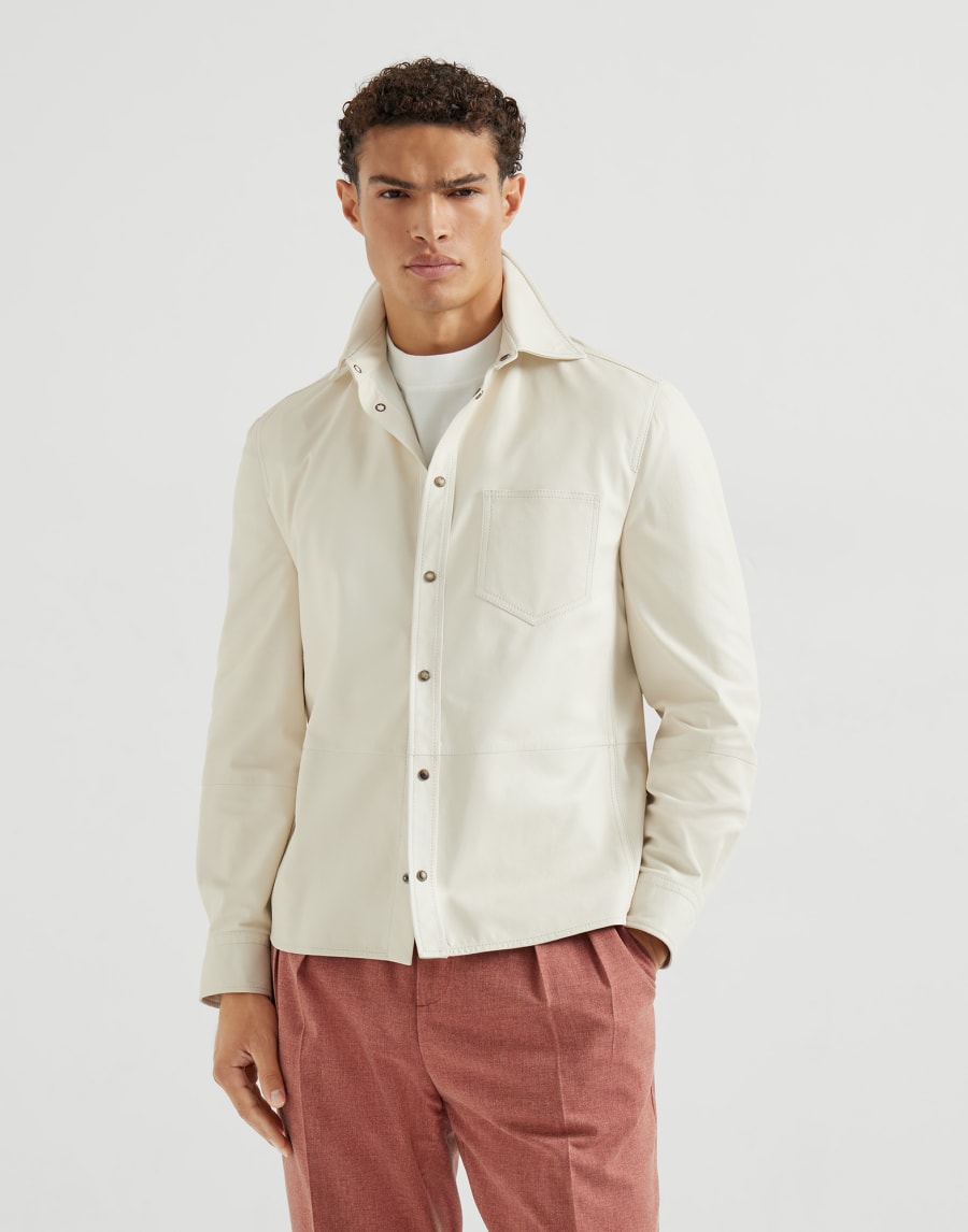 Sobrecamisa en piel de becerro Marfil Hombre - Brunello Cucinelli