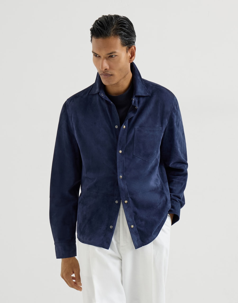 Overshirt aus Veloursleder Tintenblau Herren - Brunello Cucinelli