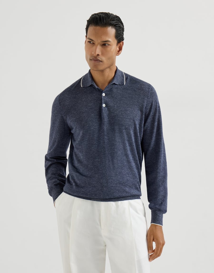 Lightweight knit Polo Avio Blue Man - Brunello Cucinelli