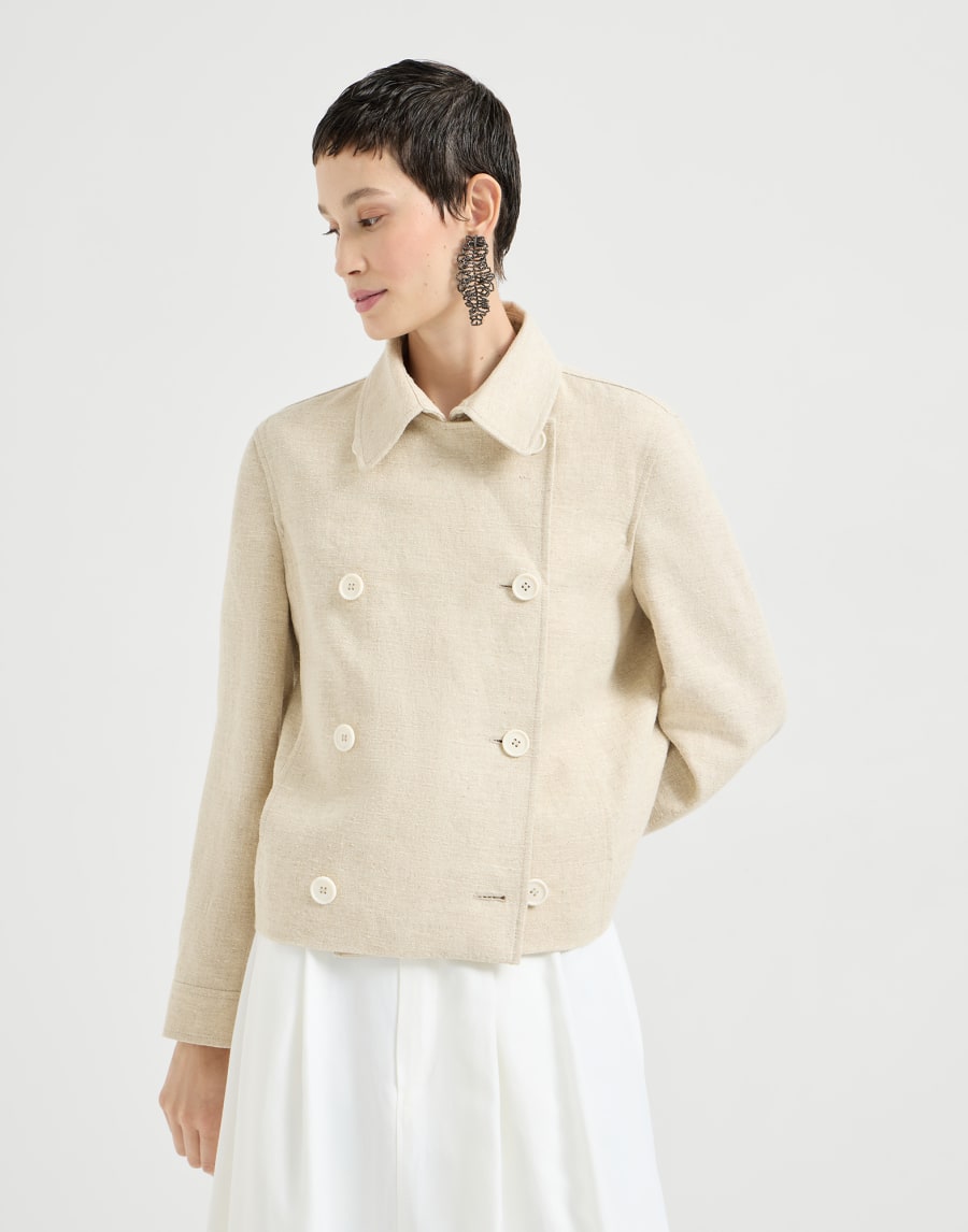 Crop caban jacket with monili Beige Woman - Brunello Cucinelli