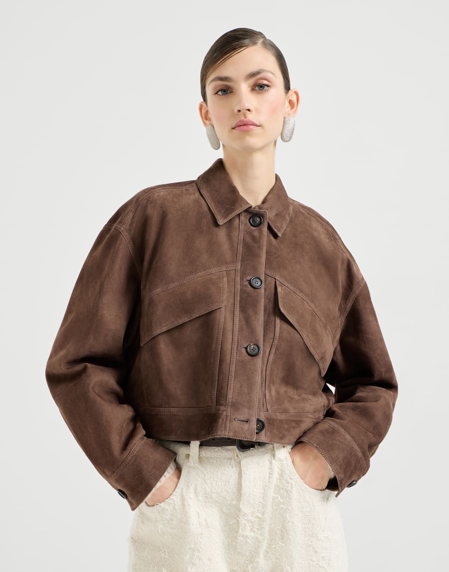 Couture suede cropped outerwear jacket Brown Woman - Brunello Cucinelli