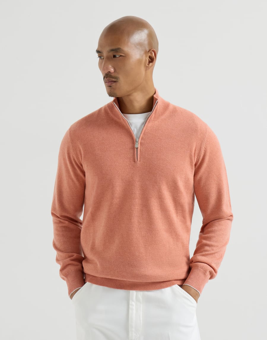 Pullover aus Kaschmir mit Reißverschluss Aprikose Herren - Brunello Cucinelli