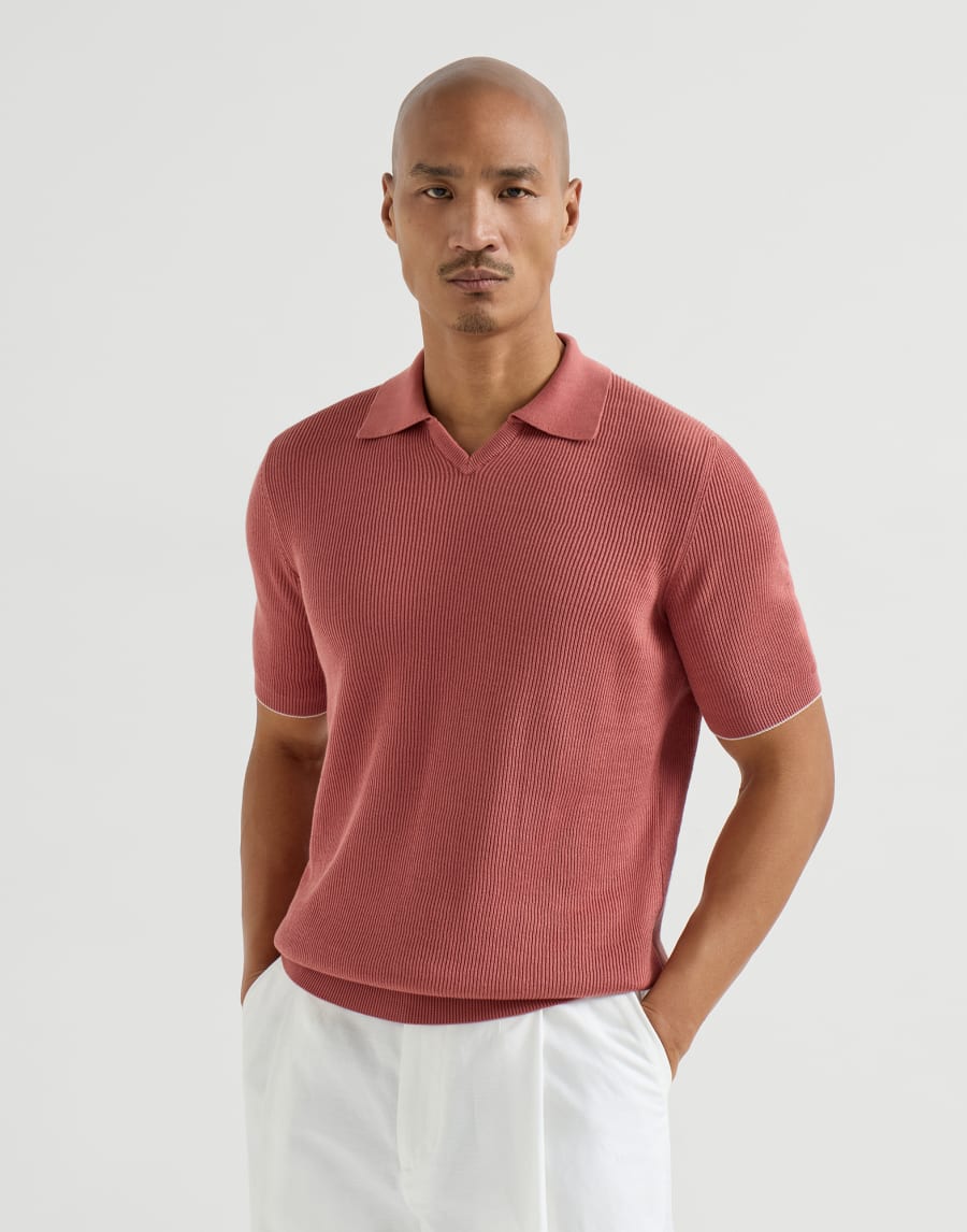 Poloshirt aus Baumwolle in Patentstrick Orange Herren - Brunello Cucinelli