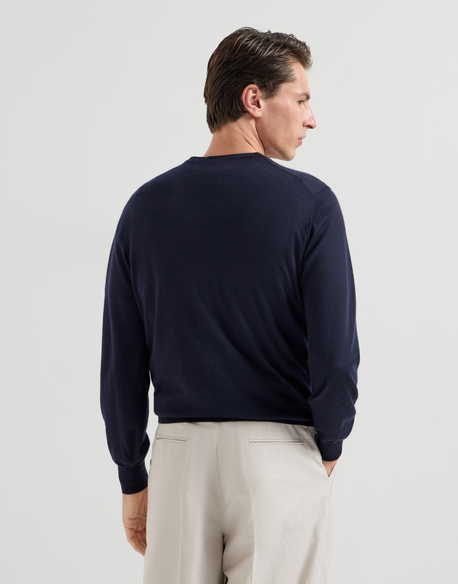 Maglia leggera in cashmere e seta Blu Navy Uomo - Brunello Cucinelli