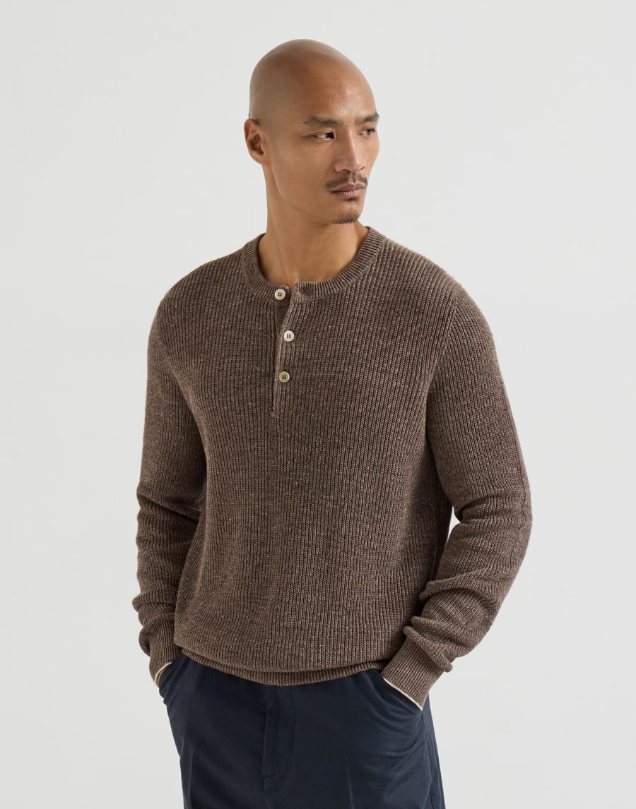 Sweater with Henley collar Hazelnut Man - Brunello Cucinelli