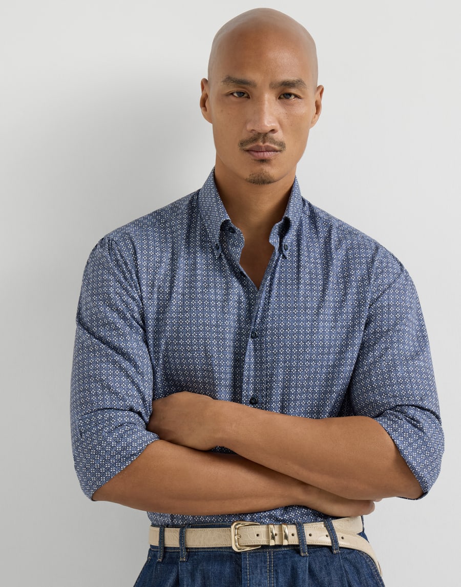 Camicia in twill con stampa Denim Uomo - Brunello Cucinelli