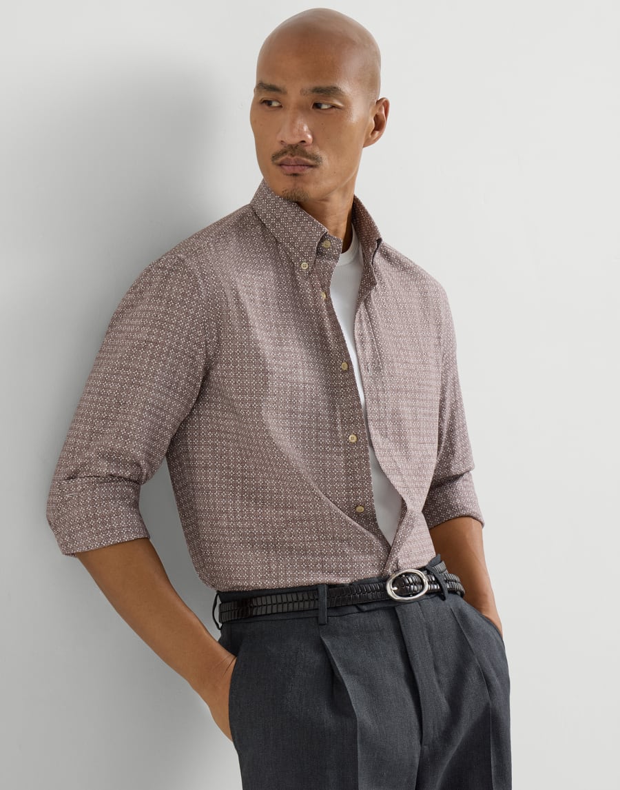 Printed twill shirt Brown Man - Brunello Cucinelli