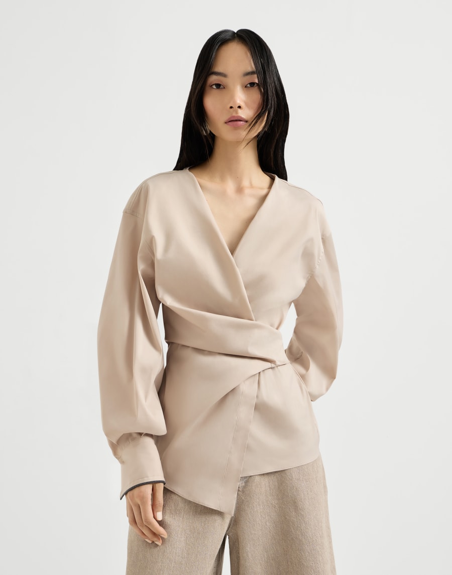 モニーレ付き ストレッチポプリン シャツ ベージュ レディース - Brunello Cucinelli