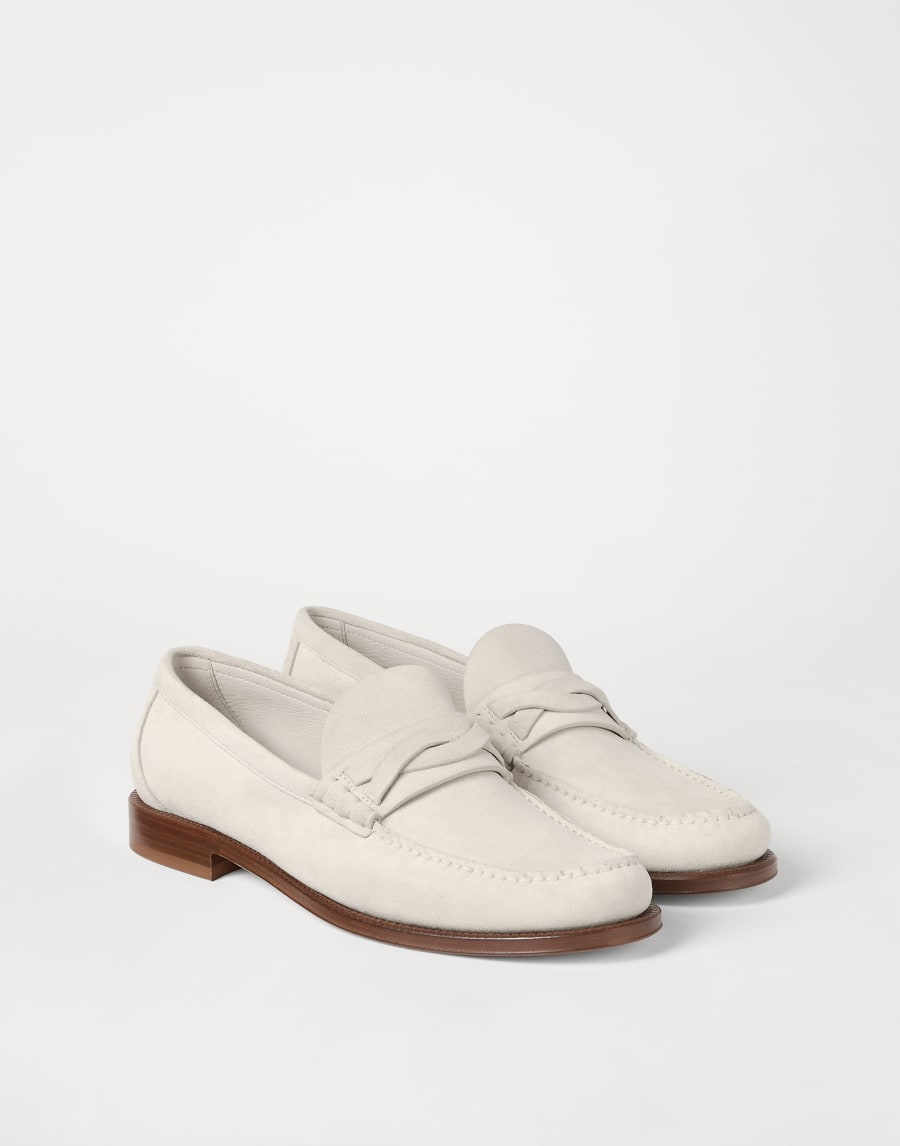 Loafer aus Veloursleder Elfenbein Herren - Brunello Cucinelli