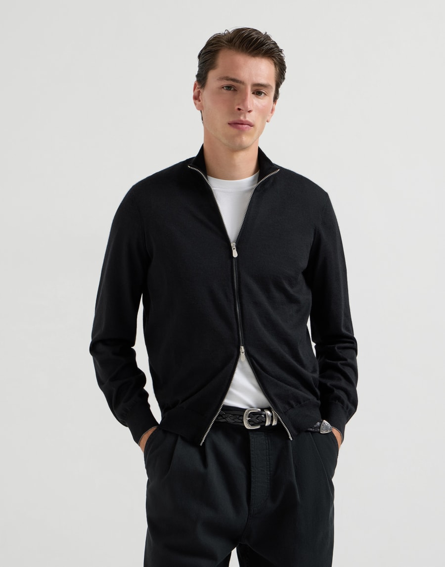 Cardigan in cashmere e seta Nero Uomo - Brunello Cucinelli