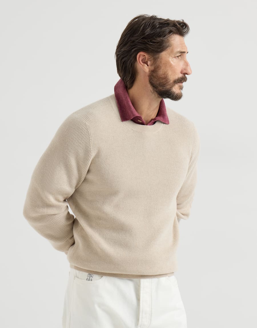 イングリッシュリブ カシミヤ セーター サンド メンズ - Brunello Cucinelli
