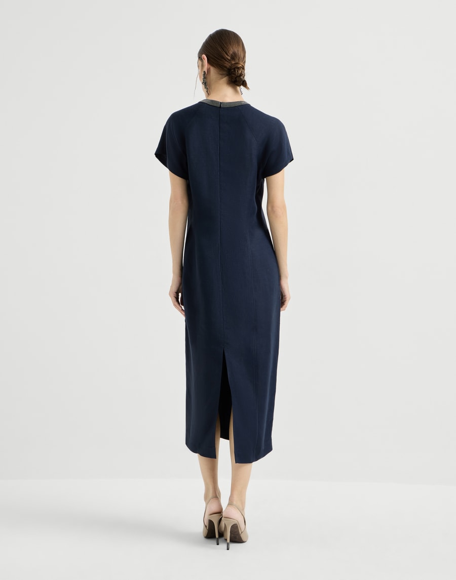 Twill dress with monili Blue Woman - Brunello Cucinelli