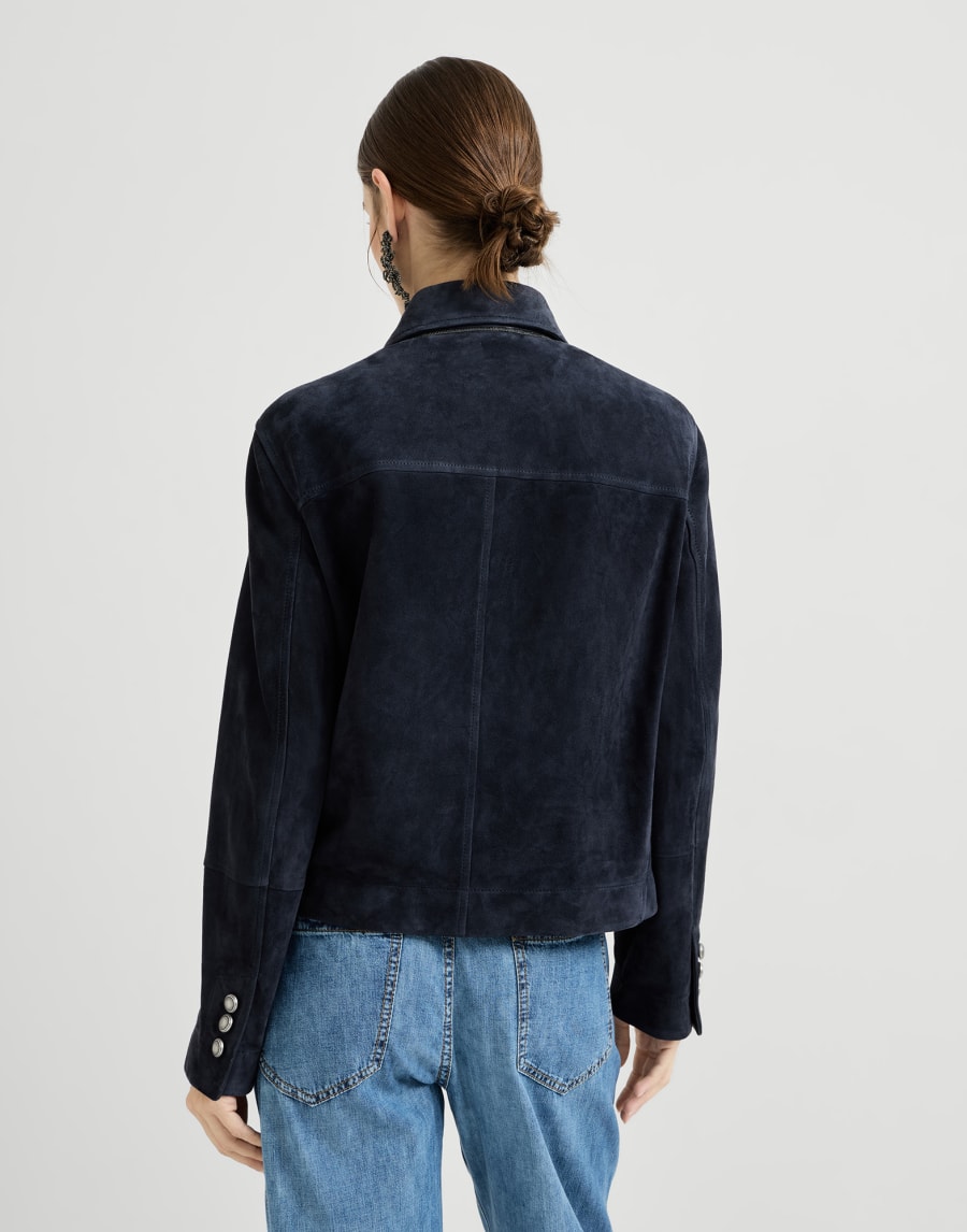 Chaquetón Crop de ante Couture Azul Mujer - Brunello Cucinelli