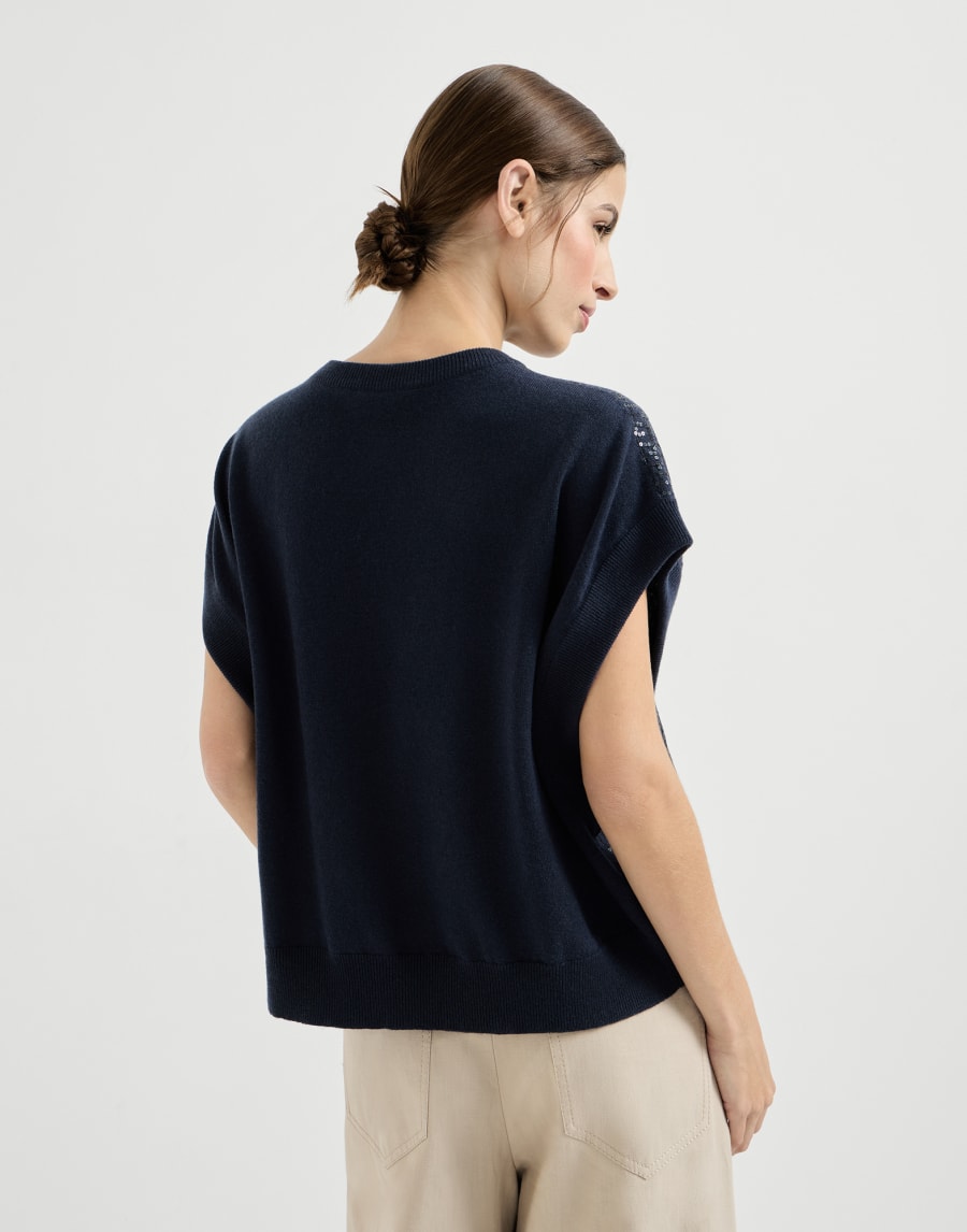 Jersey Dazzling Embroidery Azul Mujer - Brunello Cucinelli