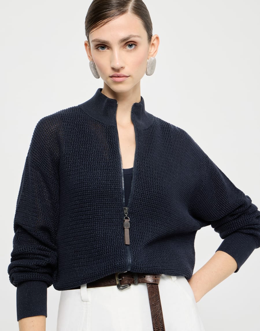 Sparkling net cardigan Blue Woman - Brunello Cucinelli