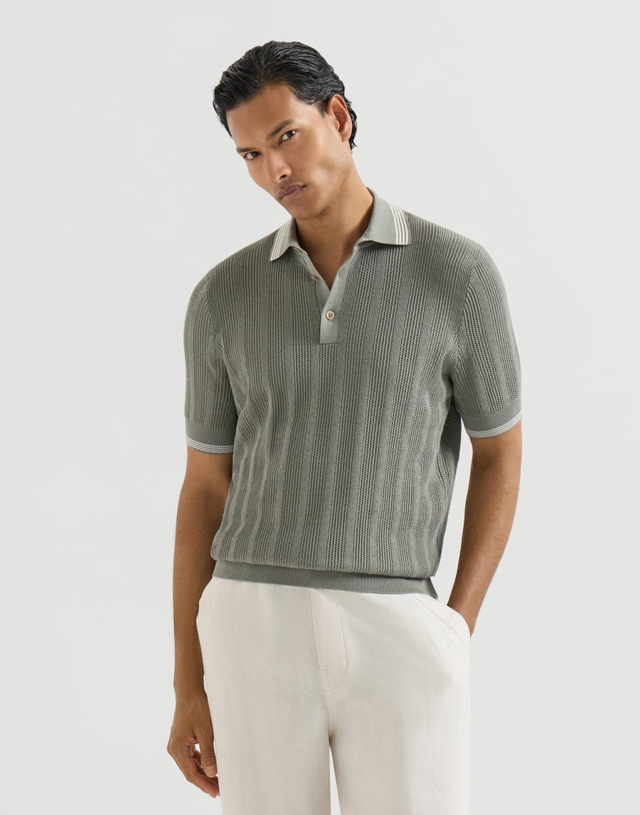 Cotton knit polo Khaki Man - Brunello Cucinelli