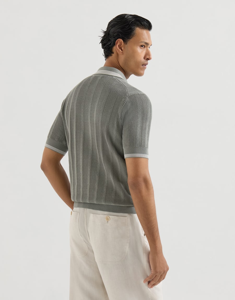 Cotton knit polo Khaki Man - Brunello Cucinelli