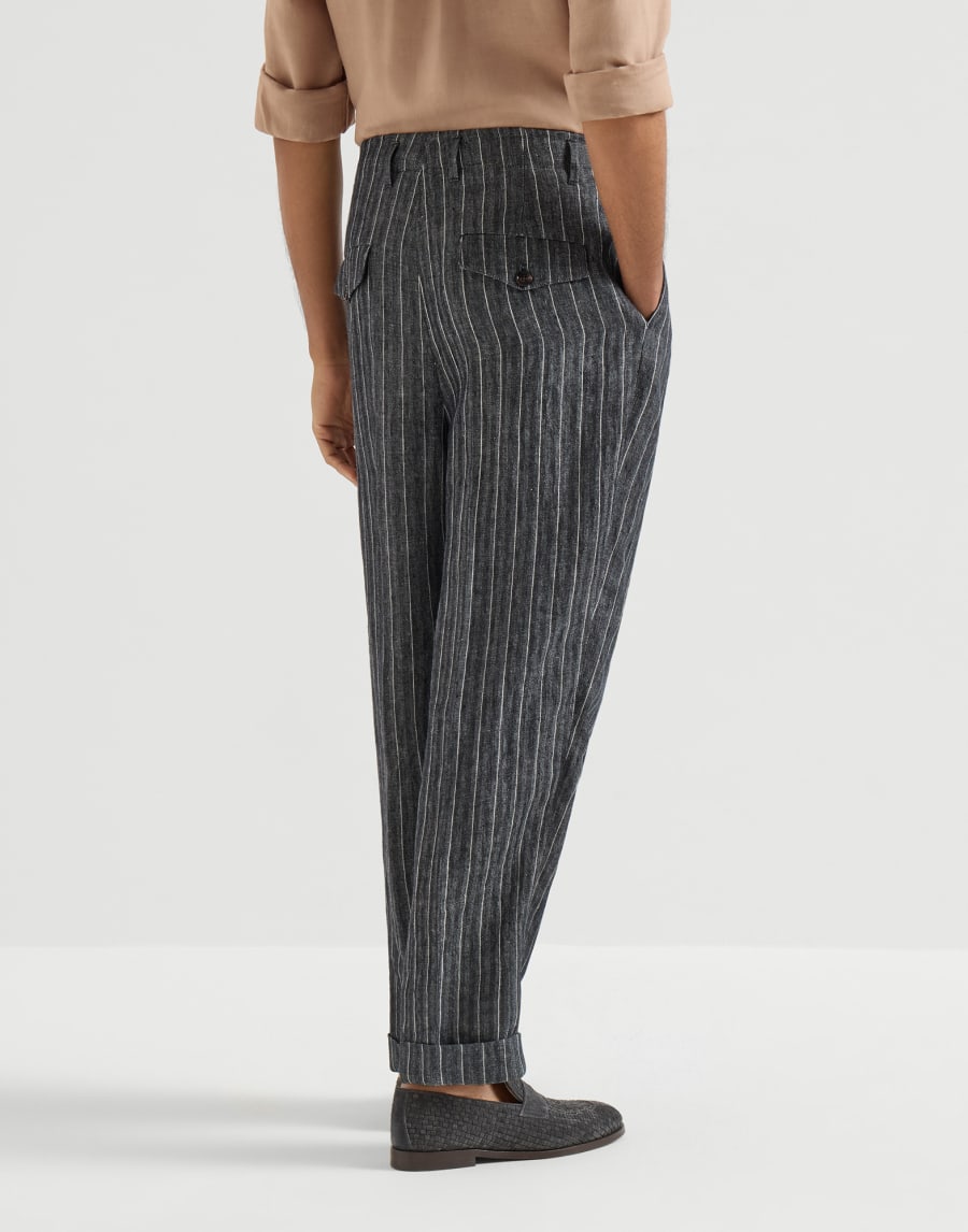 리넨 핀스트라이프 셰브론 팬츠 다크 그레이 남성 - Brunello Cucinelli