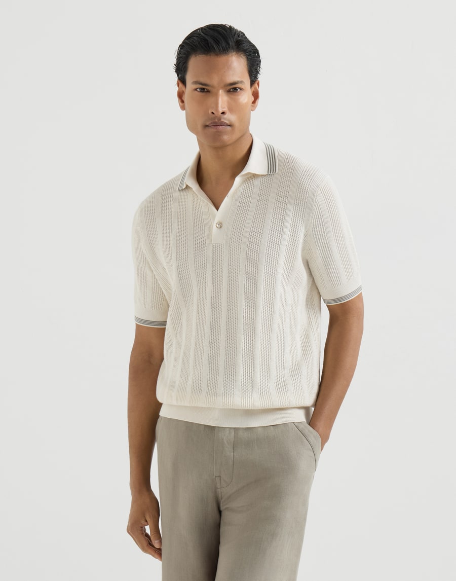 Cotton knit polo White Man - Brunello Cucinelli