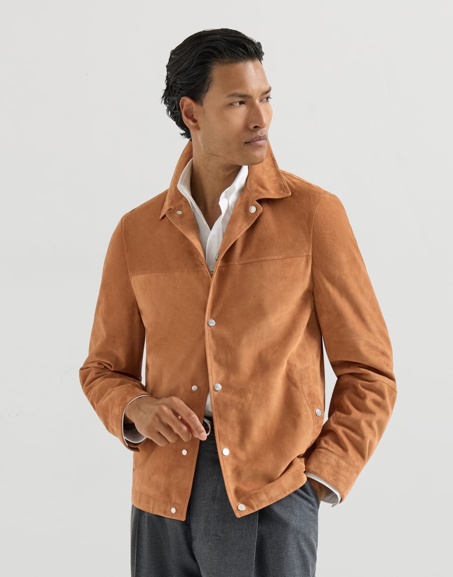 Blouson aus Veloursleder Cognac Herren - Brunello Cucinelli
