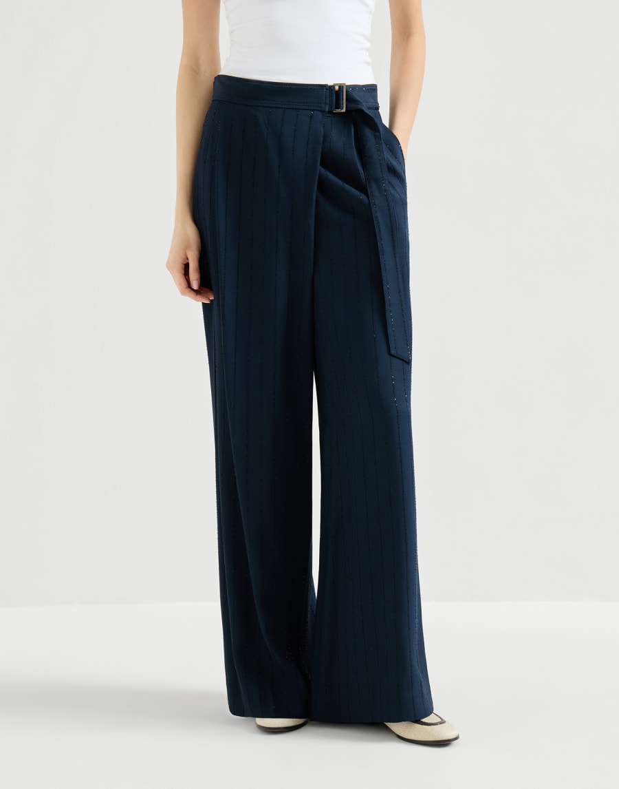 Dazzling chalk stripe trousers Blue Woman - Brunello Cucinelli