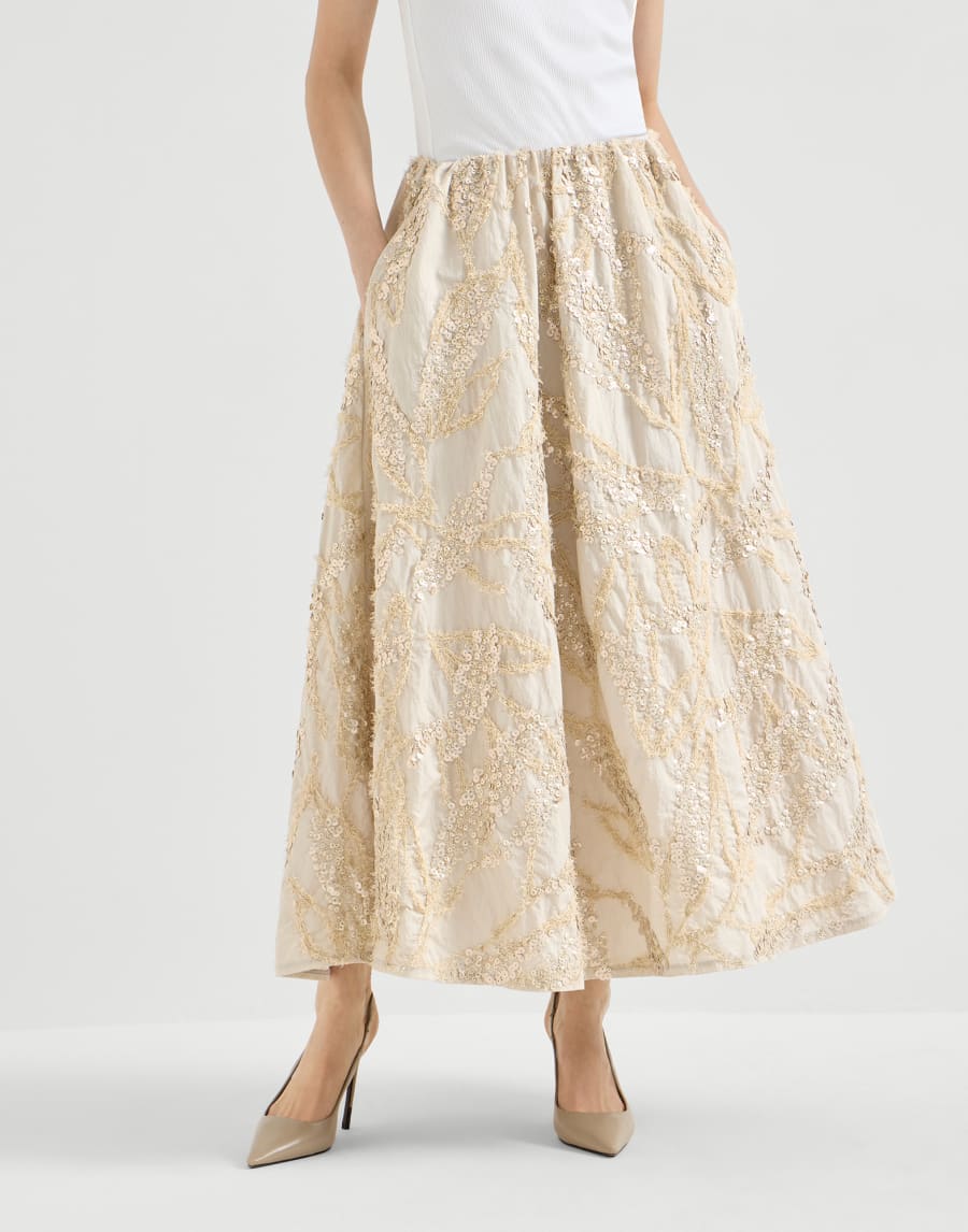 Falda Dazzling Seabed Embroidery Arena Mujer - Brunello Cucinelli