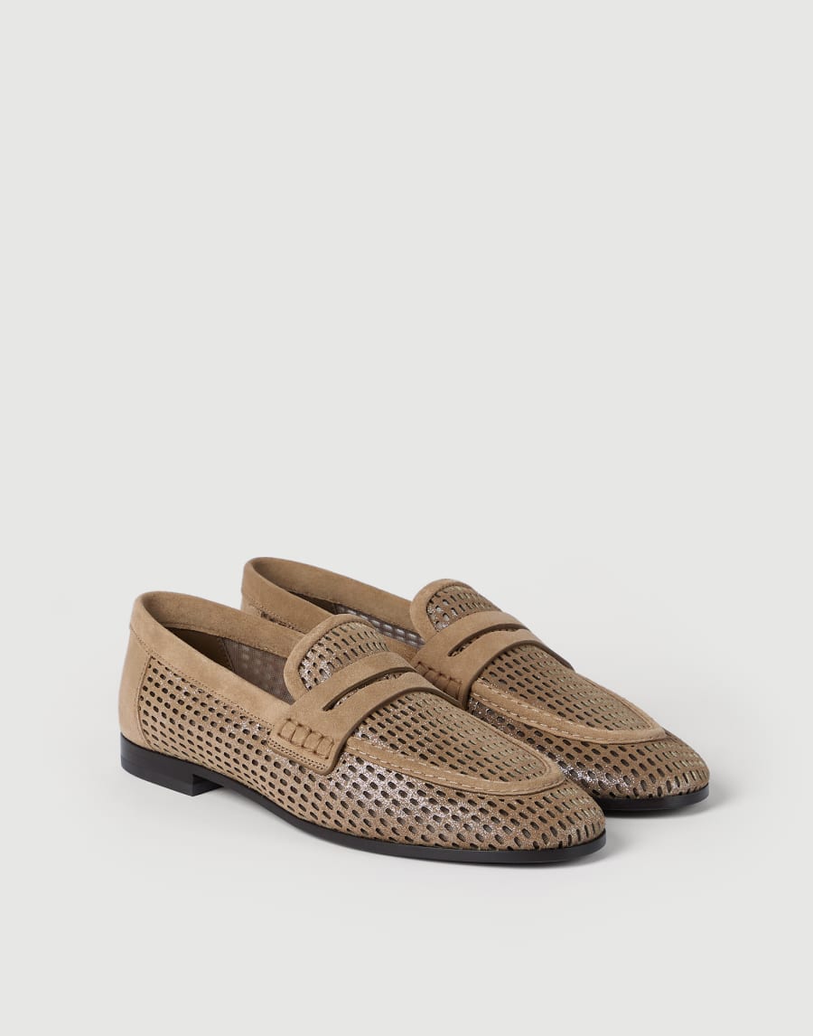 Mocassins en cuir Sparkling Net Marron Clair Femme - Brunello Cucinelli
