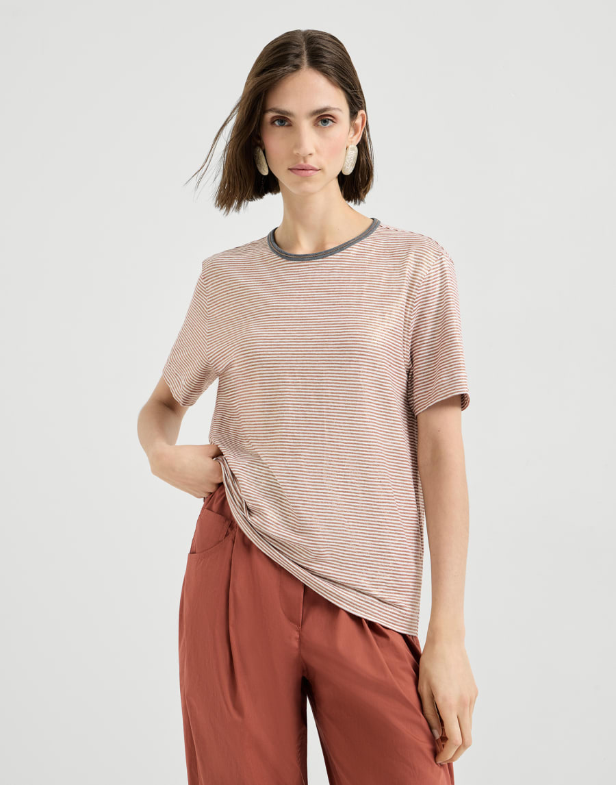 Camiseta de punto a rayas Naranja Mujer - Brunello Cucinelli