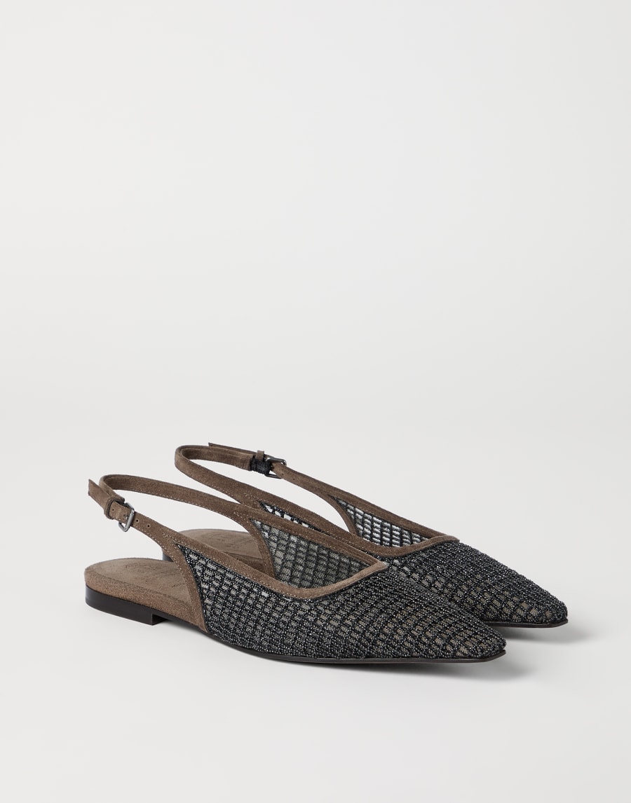 Slingbacks plats en daim Marron Femme - Brunello Cucinelli