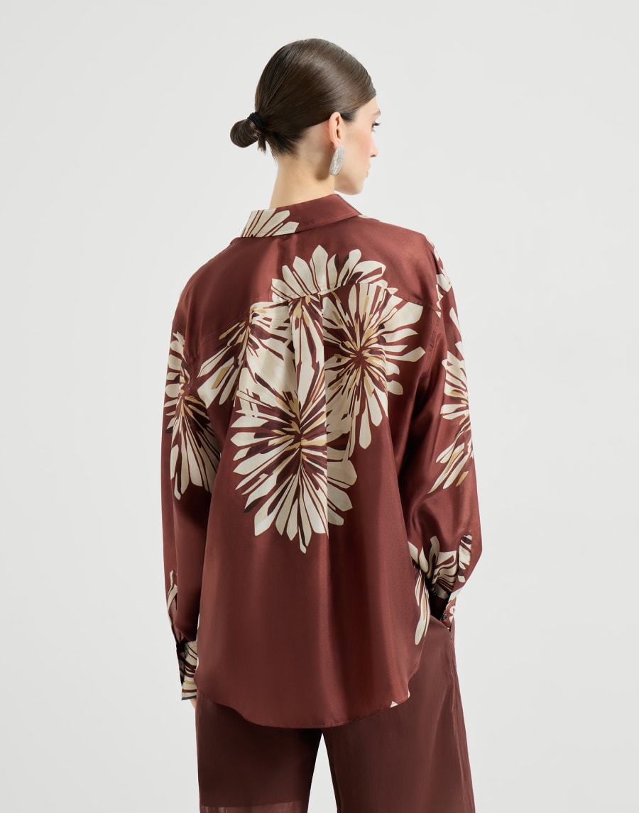 Bloom print pongee shirt Bordeaux Woman - Brunello Cucinelli