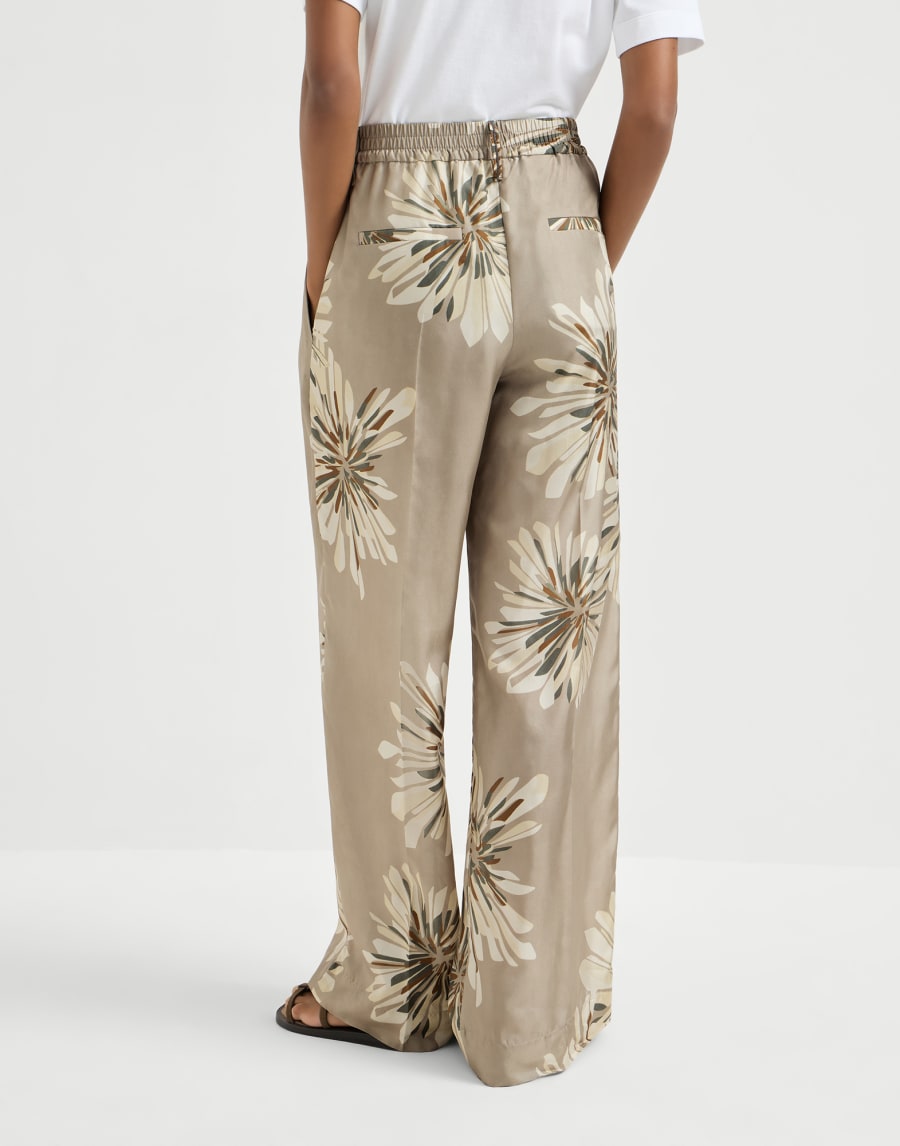 Bloom print pongee trousers Khaki Woman - Brunello Cucinelli