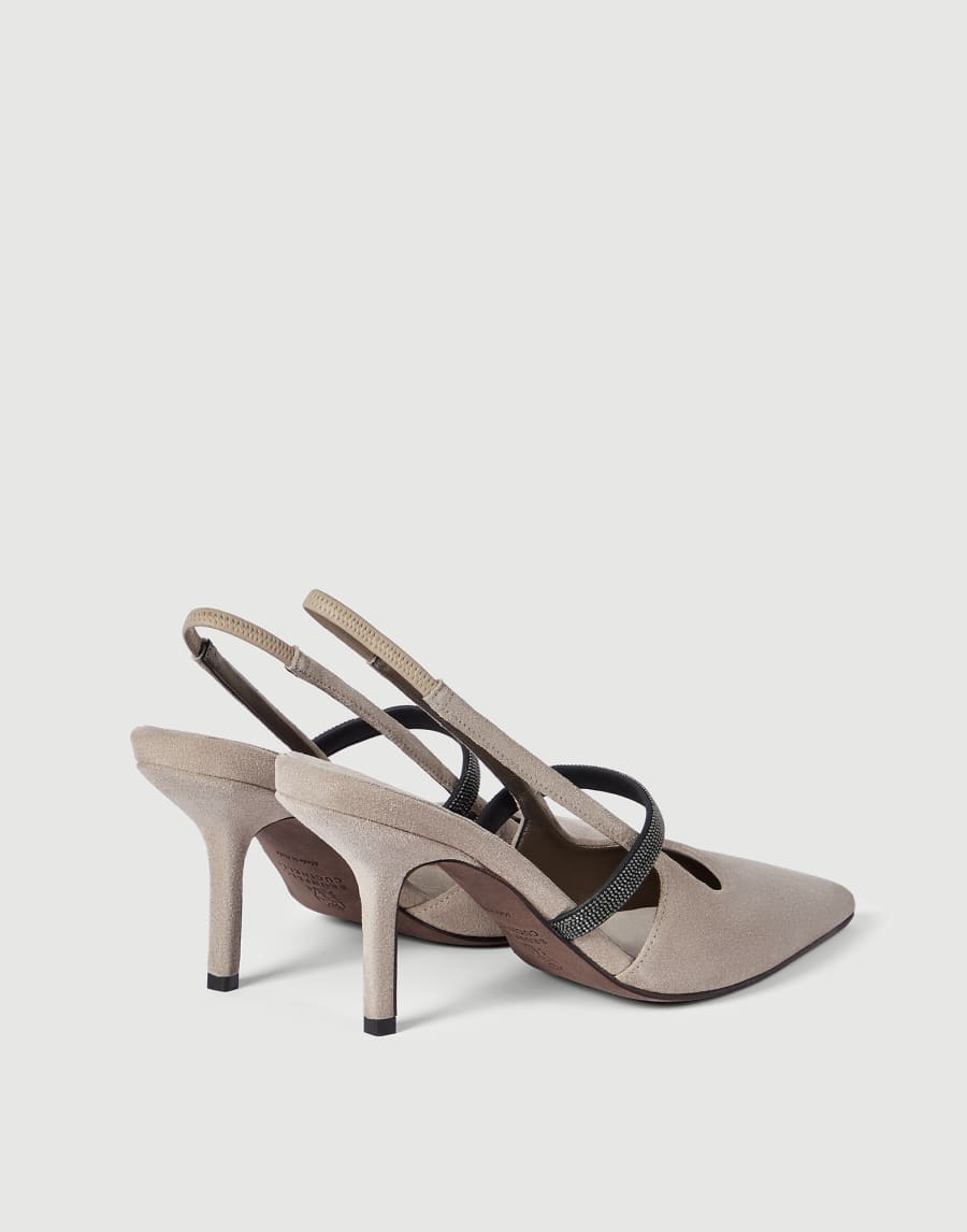 Chaussures à talon en daim, lanière fantaisie Gris Clair Femme - Brunello Cucinelli