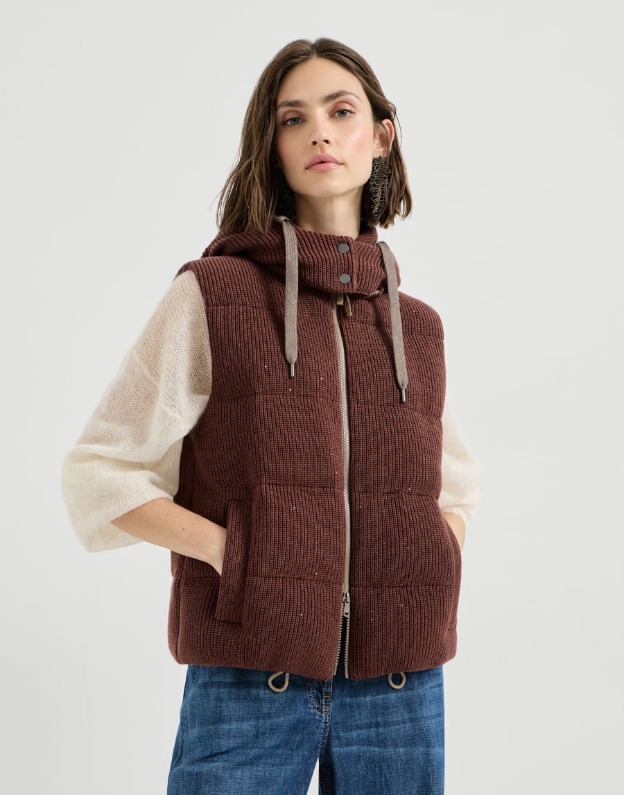 Plumífero sin mangas de punto Burdeos Mujer - Brunello Cucinelli