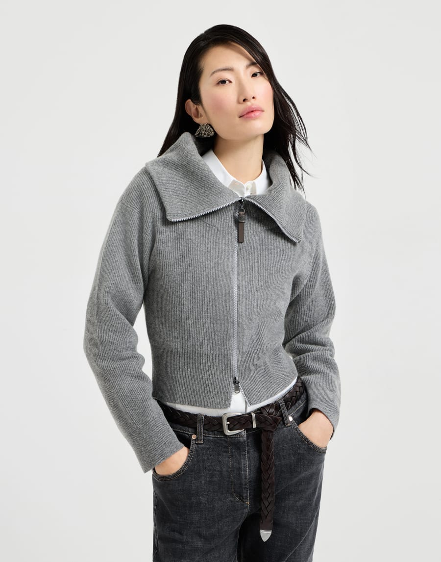 Cashmere and vicuña cardigan Grey Woman - Brunello Cucinelli