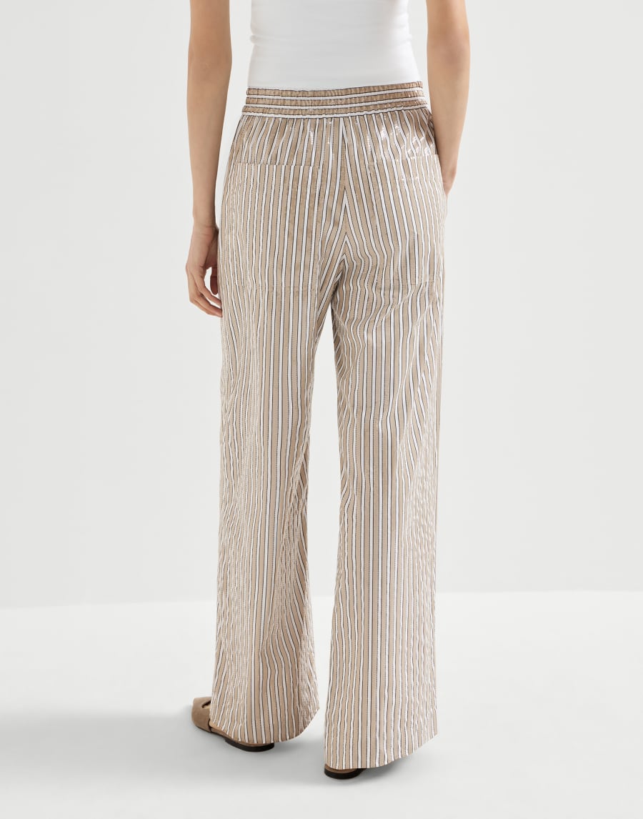 Dazzling stripes pyjama-style trousers Beige Woman - Brunello Cucinelli