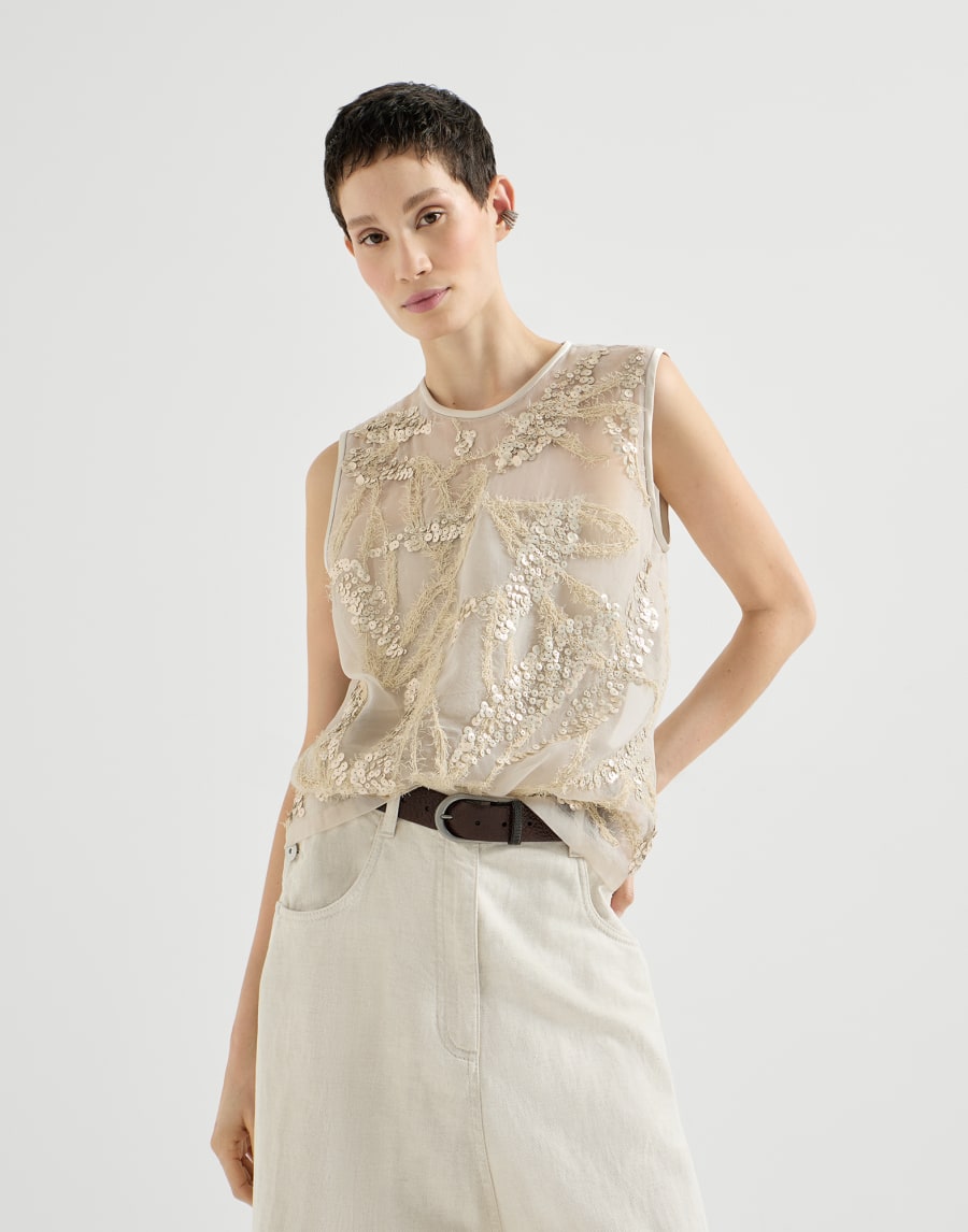 Top Dazzling Seabed Embroidery Beige Donna - Brunello Cucinelli