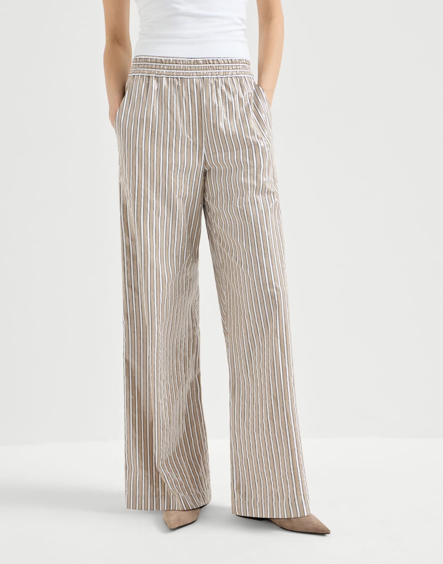 Dazzling stripes pyjama-style trousers Beige Woman - Brunello Cucinelli