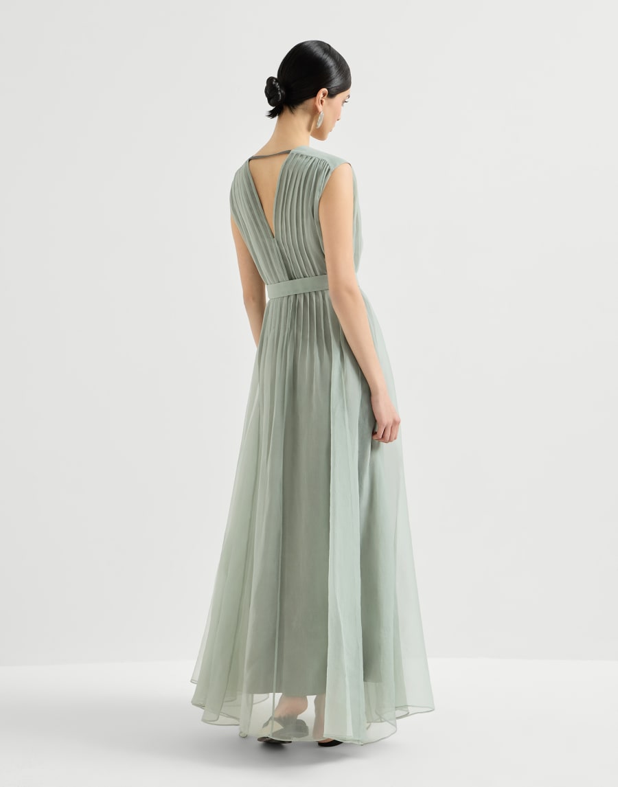 镶珠装饰挺括丝连衣裙 薄荷绿 女款 - Brunello Cucinelli