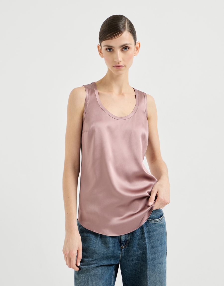 Top aus Seidensatin mit Stretch Altrosa Damen - Brunello Cucinelli