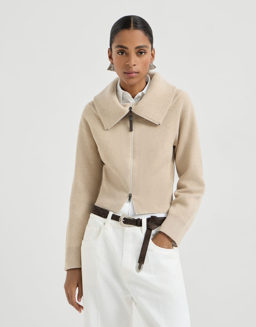 Cardigan aus Kaschmir und Vikunja Beige Damen - Brunello Cucinelli