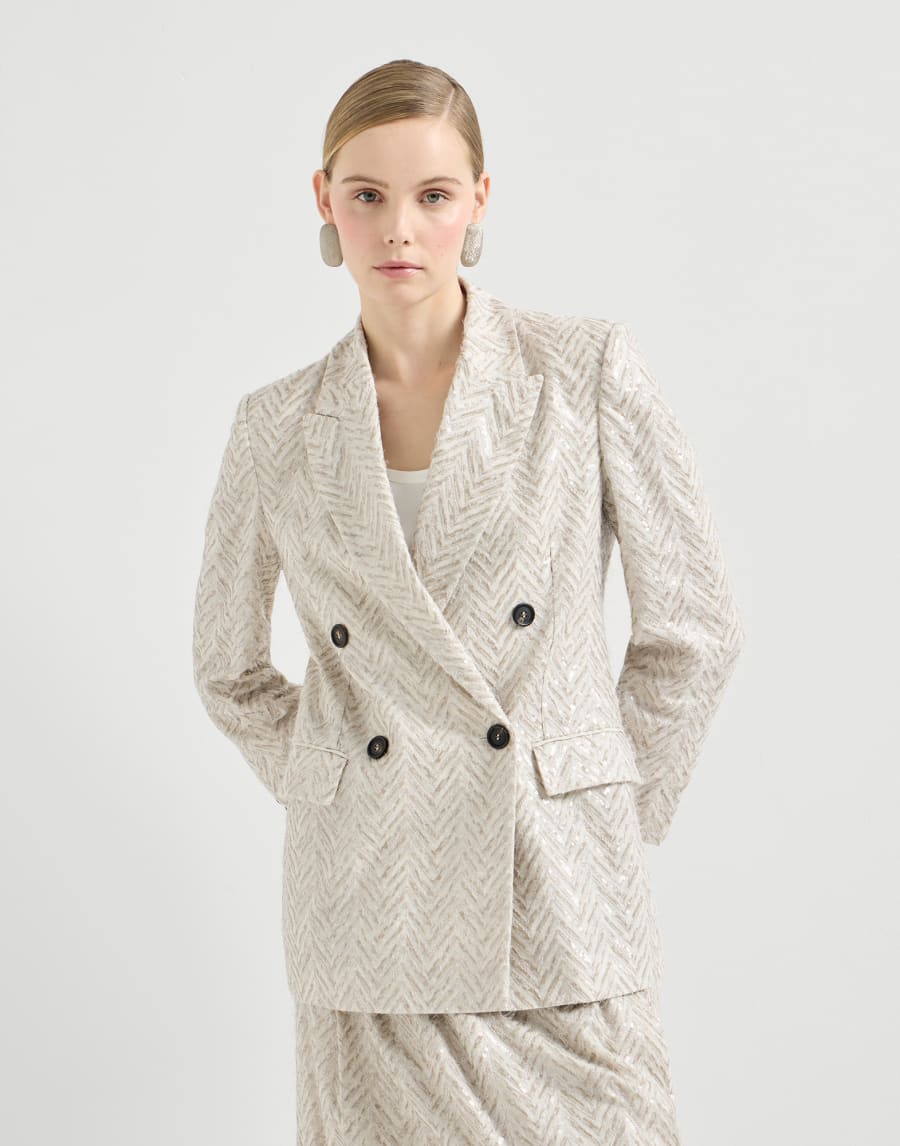 Blazer Dazzling Chevron Embroidery Beige Mujer - Brunello Cucinelli