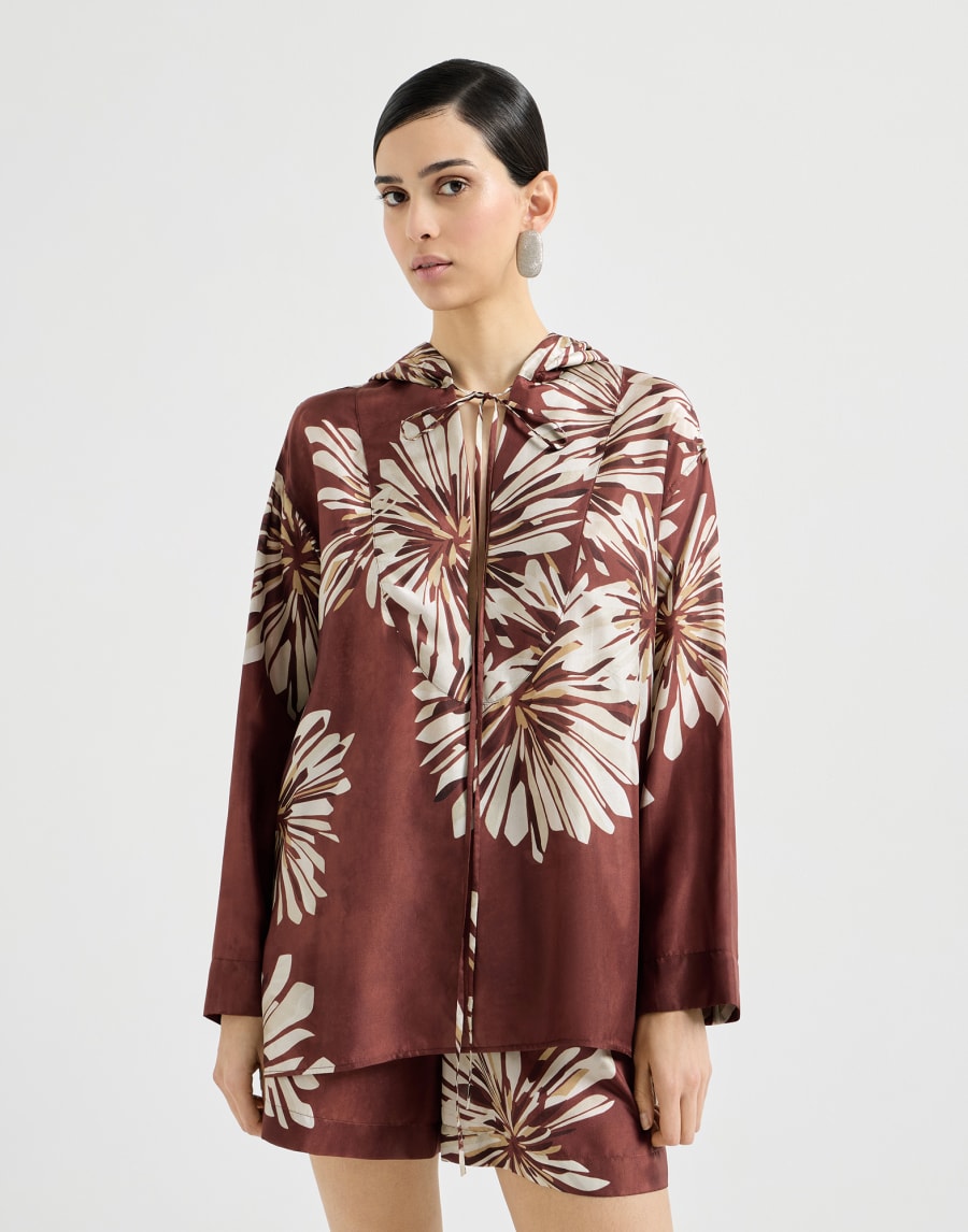 Bloom print pongee shirt Bordeaux Woman - Brunello Cucinelli