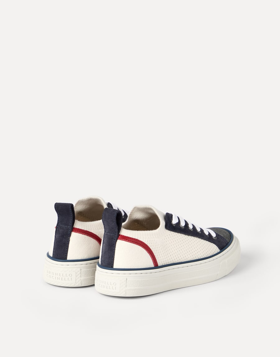 Sneakers en coton et daim Blanc Femme - Brunello Cucinelli