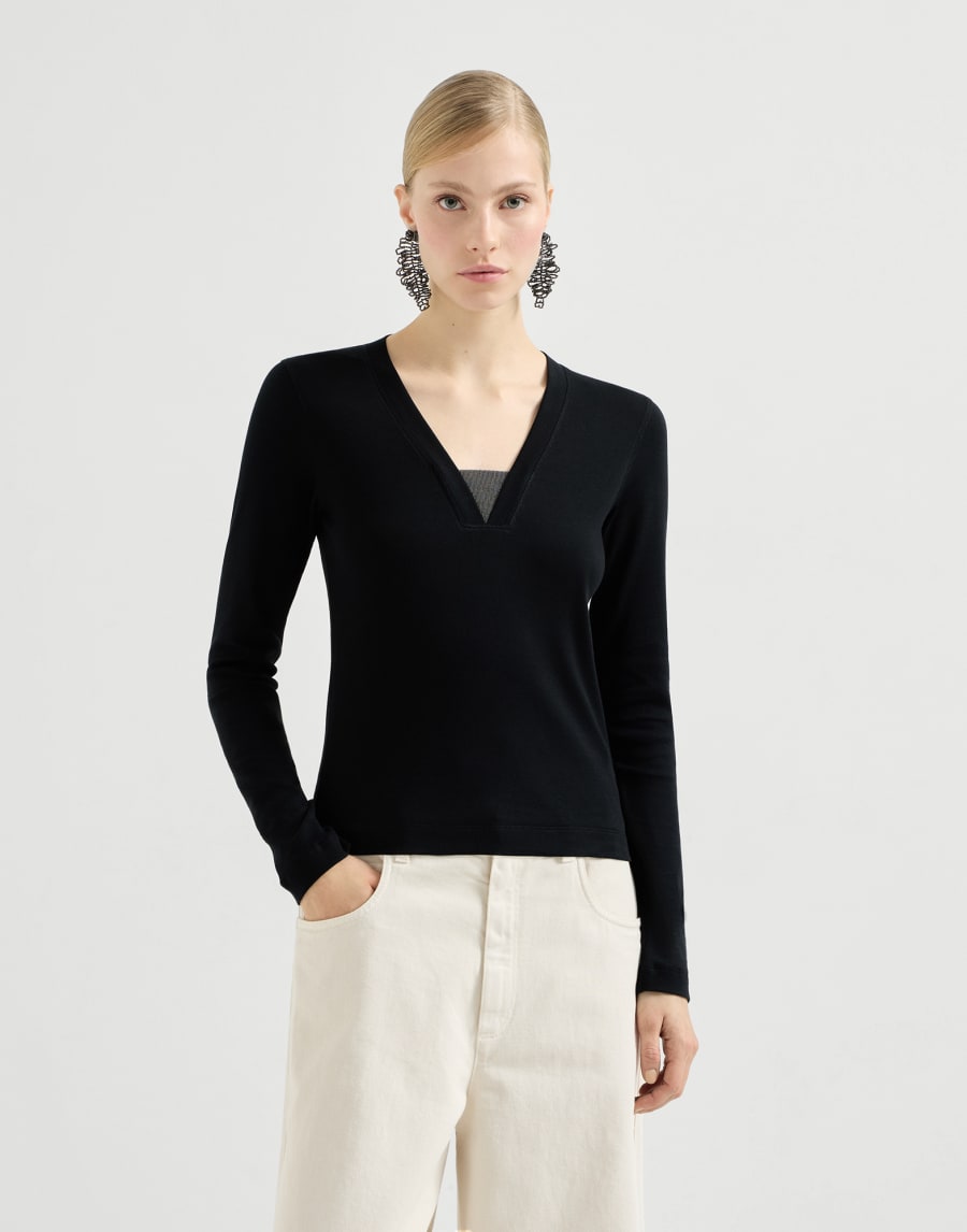 Camiseta de jersey canalé Negro Mujer - Brunello Cucinelli